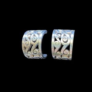 Brighton Silver Deco Lace Scroll Half Cuff Earrings | post back | Beautiful!